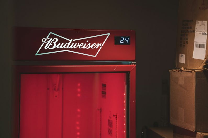 Potatoes Storage - closed red Budweiser refrigerator