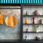 Kitchen Layout - two hanging brown wooden boards