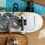 Skateboards - white and black metal pipe